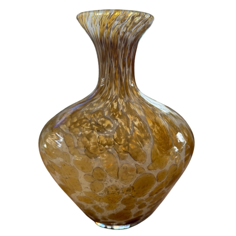 Vintage Maestri Vetrai Murano Art Glass Vase 9.5" Tortoiseshell Amber Gold Italy